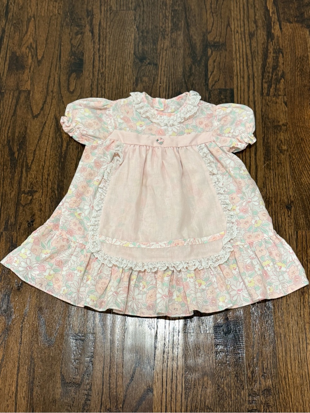 Vintage Baby Girl Ruffle Floral Apron Dress 2T/3T